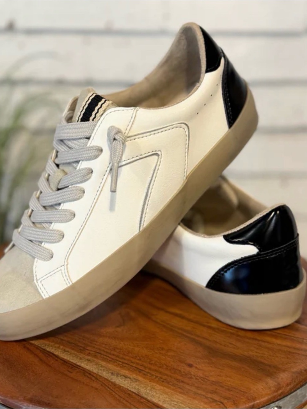 ShuShop White and Black Low-Top Sneakers